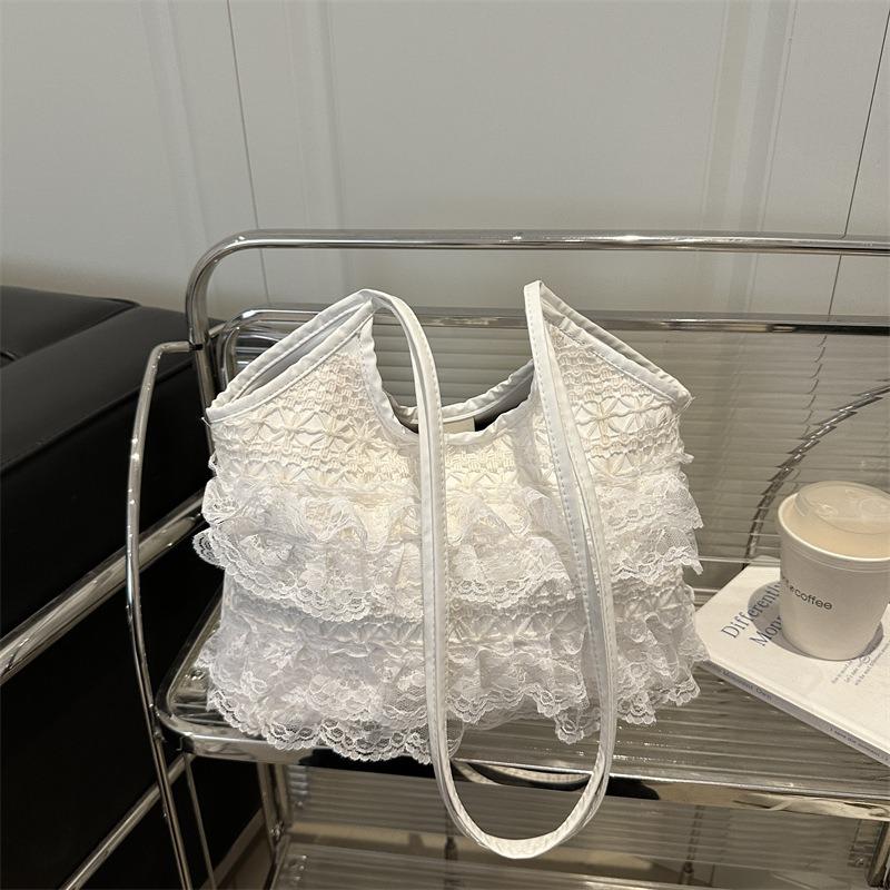 Niche Design Tote Bag Summer Leisure Vacation Fairy Lace Mesh Underarm Shoulder Portable Women's Bag Large Capacity