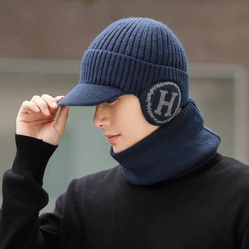 New Men Plush Fur Lined Warm Winter Hats Stylish Ear Protection Beanie Hat For Men Fashion Outdoor Slouchy Ski Warm Suit