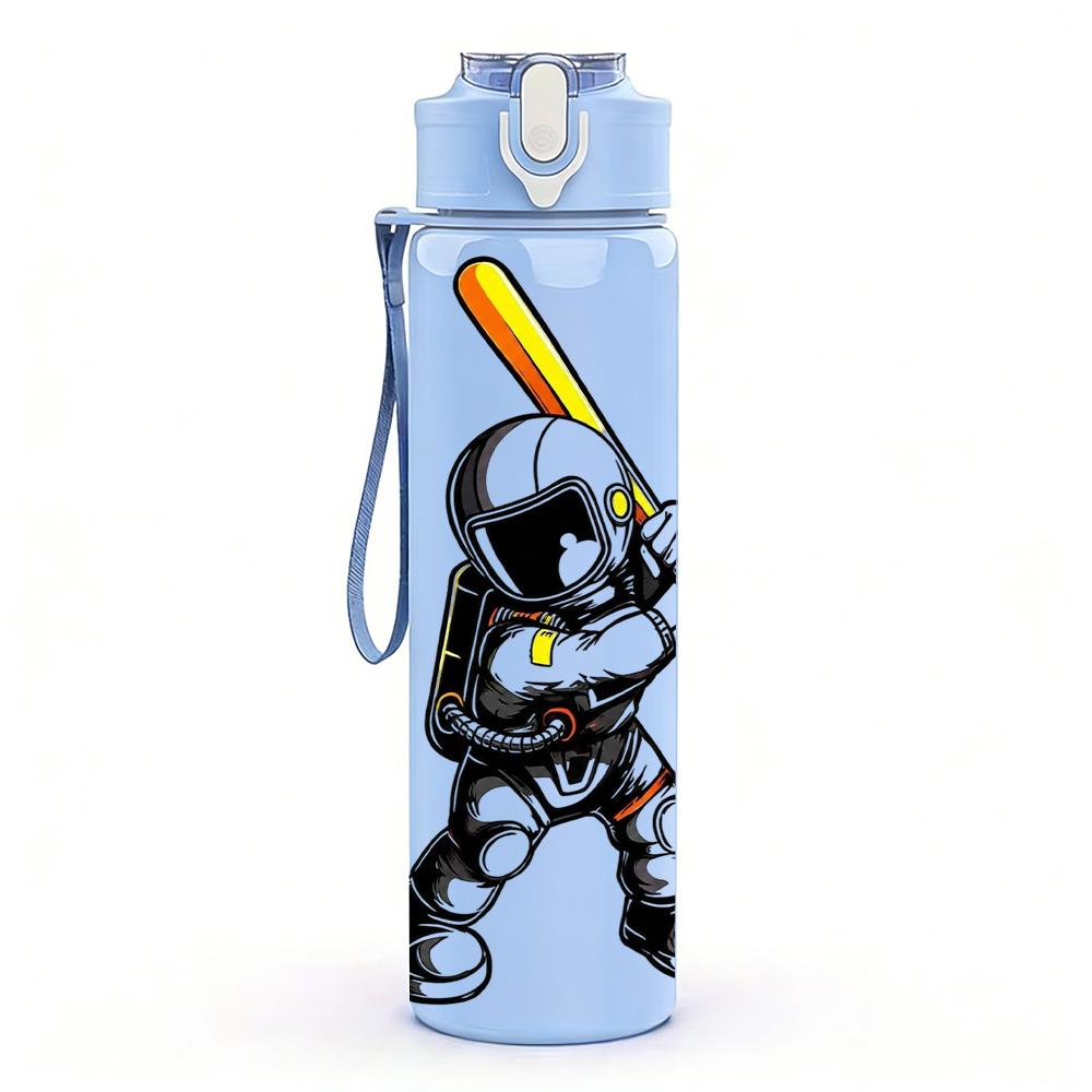 1PC Astronaut Baseball Batter Figure 750ml Color Plastic Water Bottle Leakproof Flip Straw Lid For Sports Office Home Use