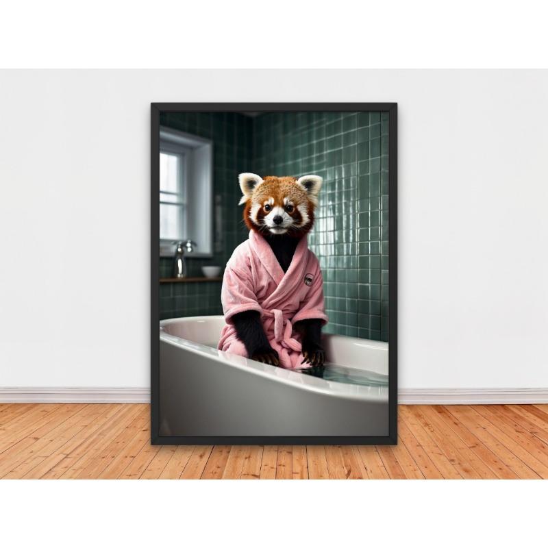 Animal Lion Pink Bathrobe In Bathtub Funny Sloth Panda Wolf Poster Print Wall Art Pictures Canvas Painting Room Home Decor Gift