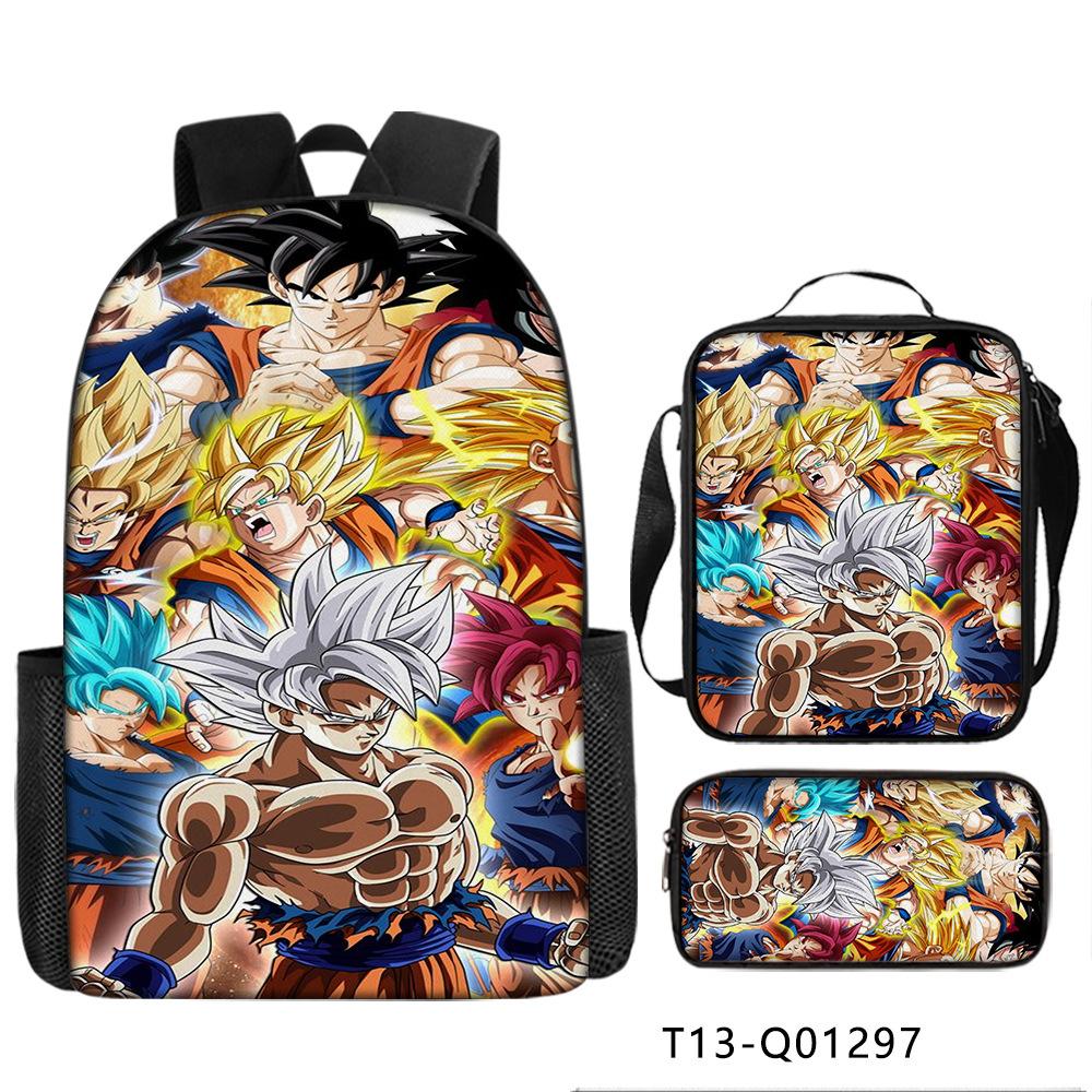 New animation cartoon dragon ball backpack, primary and secondary school schoolbag, satchel, shoulder bag, pencil case three-piece set