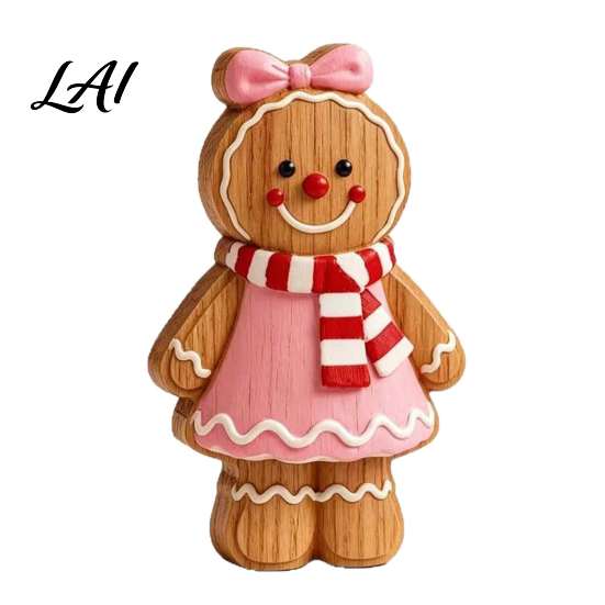 Christmas Gingerbread Man Ornaments Cartoon Wooden Ornament Double-sided Printed Desktop Tabletop Figurines Holiday Decor Decorative Craft for Home