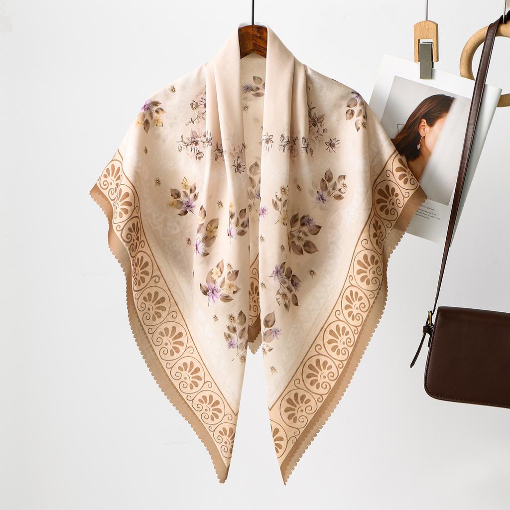 Blumenmuster Wellen Viskose Quadratisches Tuch Muslimische Hijabs Baumwoll Kopftuch Damenmode Malaysia Taschentuch Foulard 110*110cm