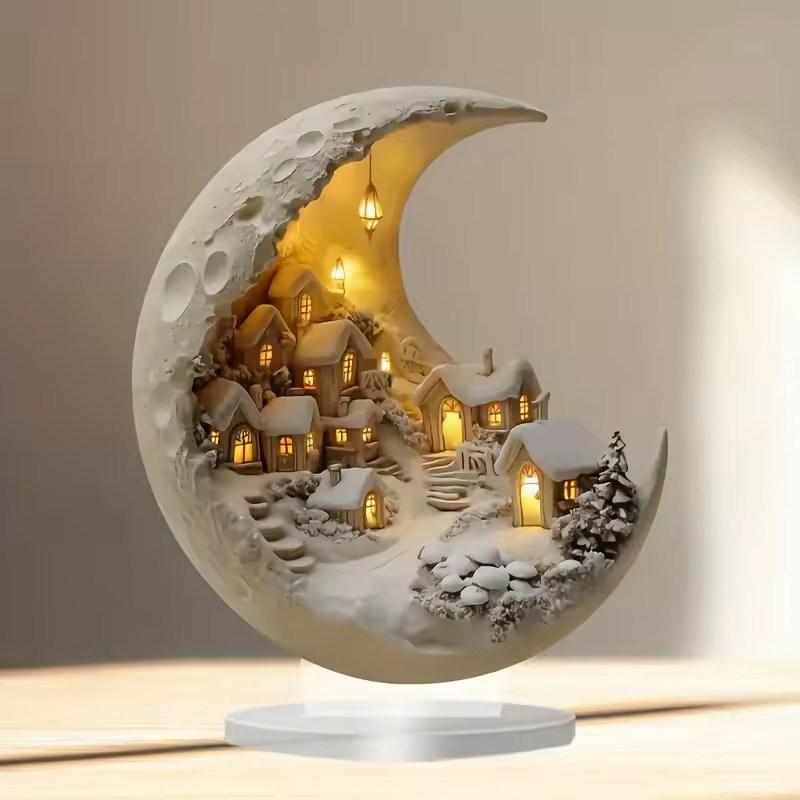 Weihnachten Weihnachtsbaum Desktop Ornament Mondhaus DIY 2D Dekoration Acryl Frohe Weihnachten Schilder Plakette 2026 Neujahrsparty Geschenke