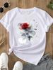 (Asian Size)  trend lovely flower style o-neck Women's Top T Clothing Print Short Sleeve T-shirts Fashion Female Casual Graphic Tee
