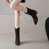 Krazing Pot Cow Suede Nubuck Round Toe Thick Heels Western Boots Size 42 Slip on Women Pleated Decoration Mid-calf Boots