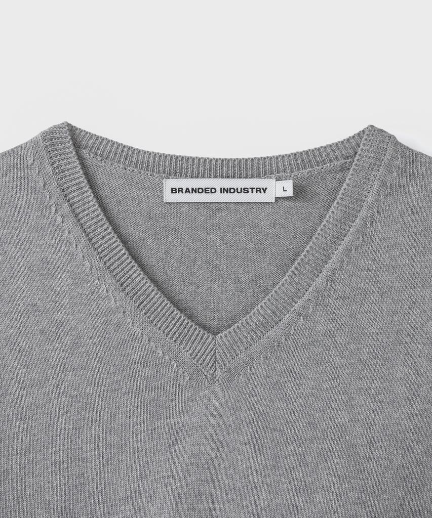 Beulaendideu Solid V-Neck Half Knit [Melange Gray]
