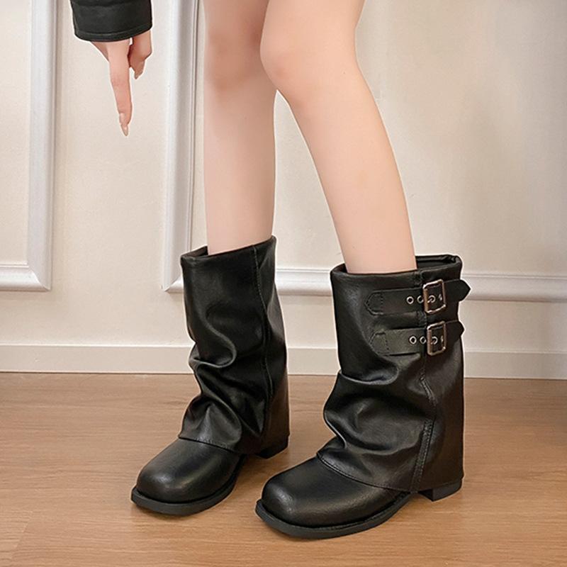 Retro Western Cowboy Boots Women's 0000 Autumn New Niche Short Martin Boots Versatile Explosive Folded Pile Boots