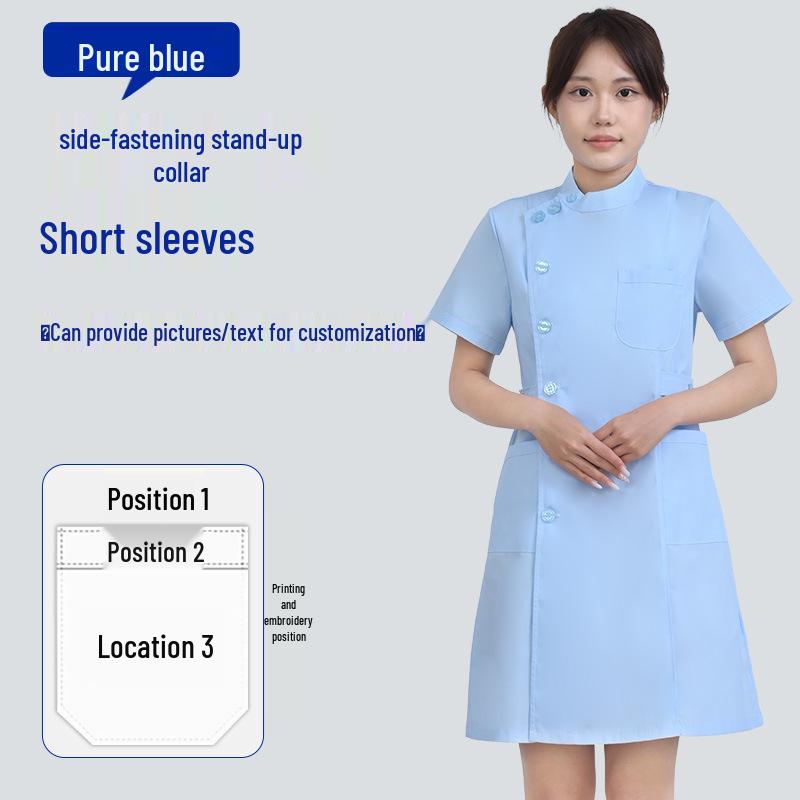 Unisex Saint Snowland Peter Pan Collar Doctor's White Coat - Long Sleeve for Dental & Hospital Professionals