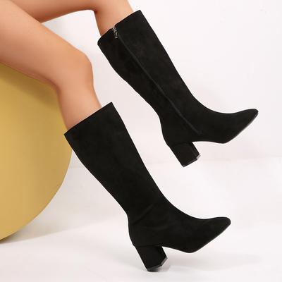 Foreign Trade European Beautiful Women Boots Autumn and Winter New Versatile Thick Heel High Heel But Knee Pointed Hot Girl Boots Suede