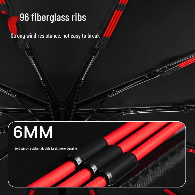 96-rib Automatic Windproof Umbrella with Wooden Handle, UV Protection, Sun & Rain Shield, for Men & Women - Enlarged, Thickened, Reinforced.