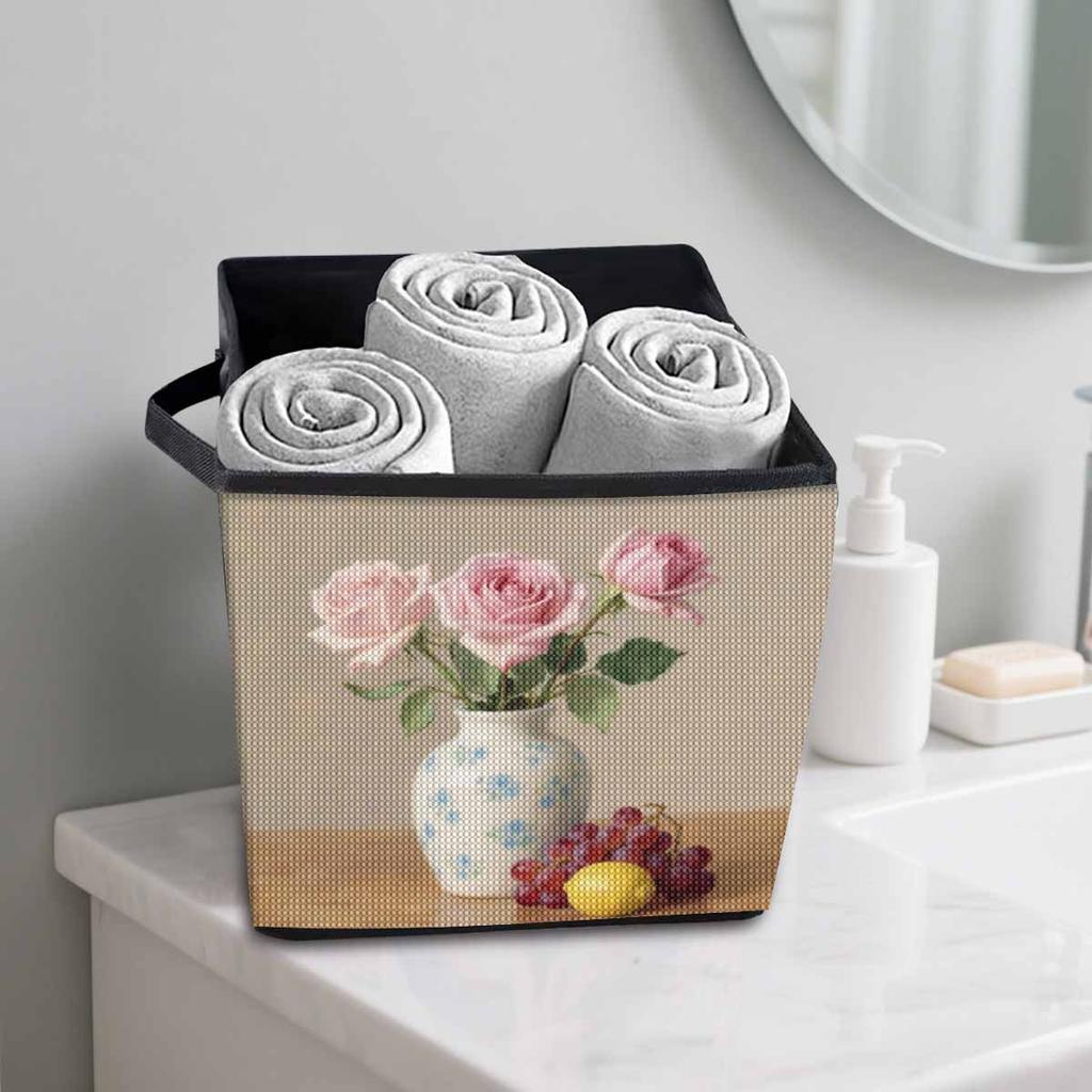 Die Blumen in der Vase 5D Diamantmalerei Aufbewahrungskorb Vollrunde Bohrer Mosaik Diamantstickerei Kreuzstichsets Heimdeko Heimdeko