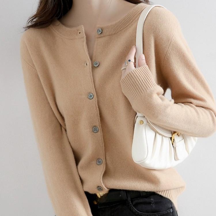 Pulover de primăvară cu gât rotund, larg, moale, subțire, jachetă cardigan tricotată, toamnă, versiune coreeană, mânecă lungă, pulovere uni, topuri, îmbrăcăminte exterioară