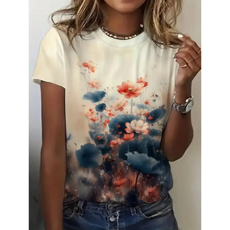 Zomer Dames T-shirt Creatief Bedrukt T-shirt met Korte Mouwen Modieus Comfortabel Zacht Ademend Katoenen T-shirt
