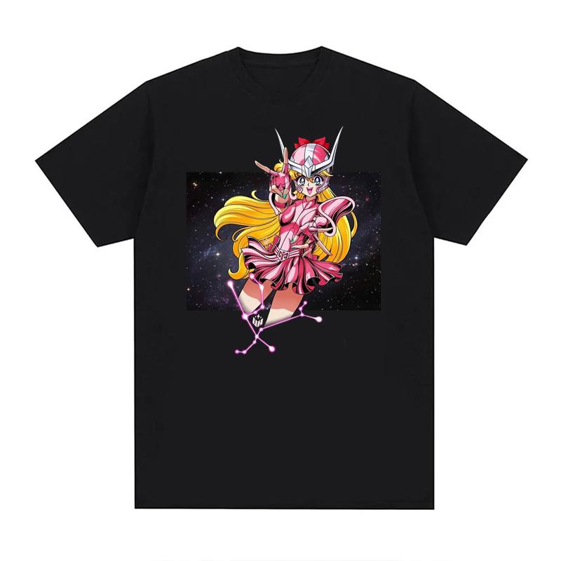 Summer Print  Anime  T Shirts Men Women Saint Seiya O Neck 100% Cotton Unisex Tops EU Size Harajuku Tops Boys Clothes