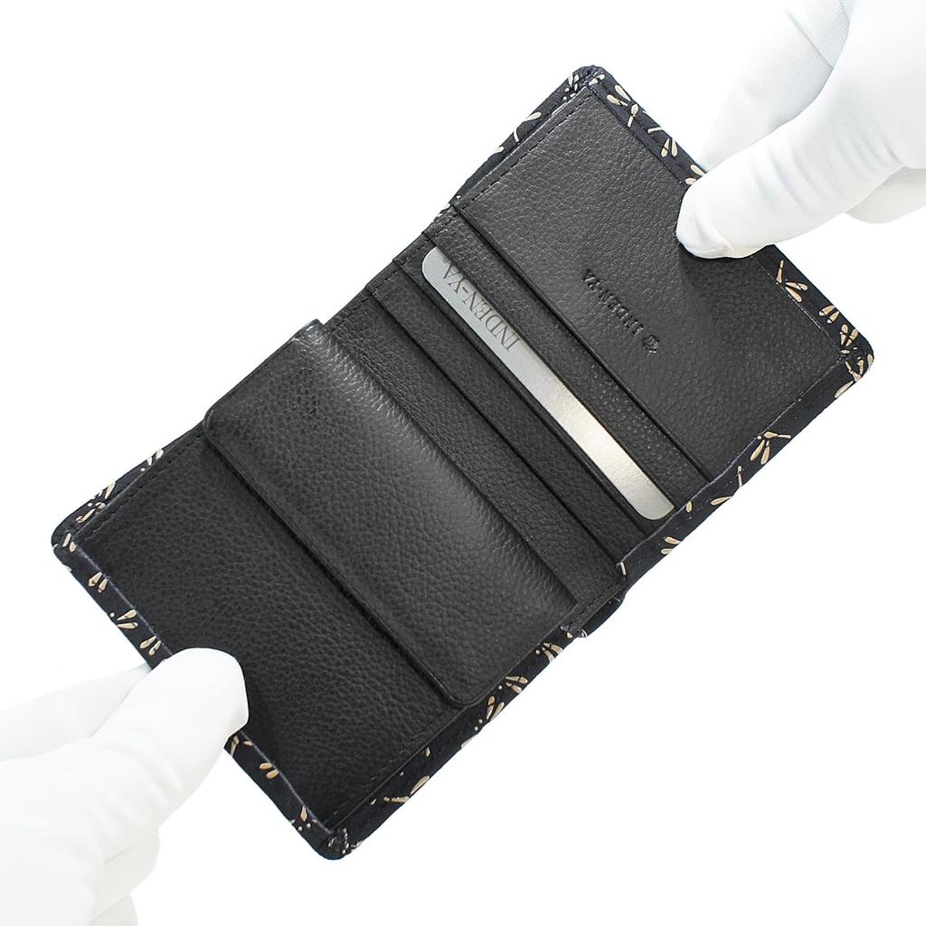 Inden Leather Billfold Black with White Dragonfly [Inden-ya] Bi-fold Wallet, Z, Thin, Compact, Deerskin, Lacquer, Pattern, 2013-11-008