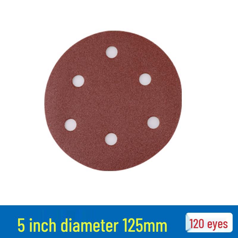 Red Sand Flocking 5-Inch Self-Adhesive Sandpaper Disc, 6 or 8 Holes, for Dry Grinding and Polishing