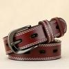 Women's Genuine Leather Hollow Pin Buckle Belt - Fashionable, Versatile, Retro Casual Waist Belt for Jeans