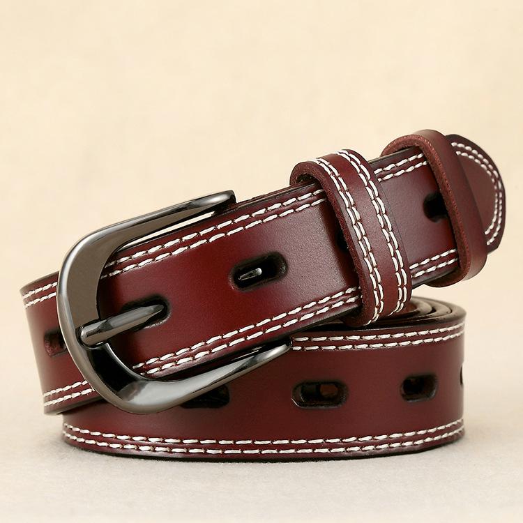 Women's Genuine Leather Hollow Pin Buckle Belt - Fashionable, Versatile, Retro Casual Waist Belt for Jeans