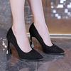 French Pointed Toe High Heels Women's Autumn New Style Low Cut Versatile Thick Heel Fashionable Ladies' Single Shoes