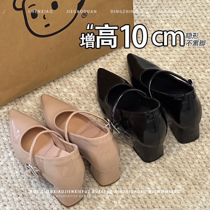 Not Tired Feet! French Inner Height Increase 10CM Thick Heel Single Shoes 2025 Nude High Heels Light Mouth Mary Jane Single Shoes Women