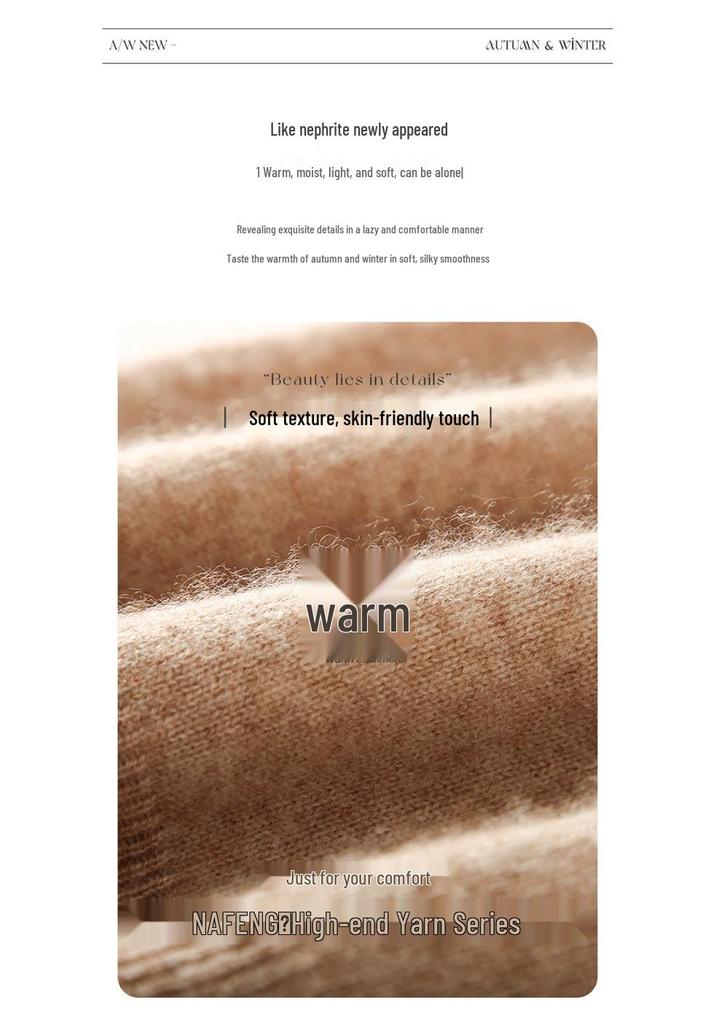 Women's Cashmere Half-High Collar Sweater: Autumn/Winter Style, Twelve-Stitch Rolled Hem, Loose Slimming Knit Base Layer