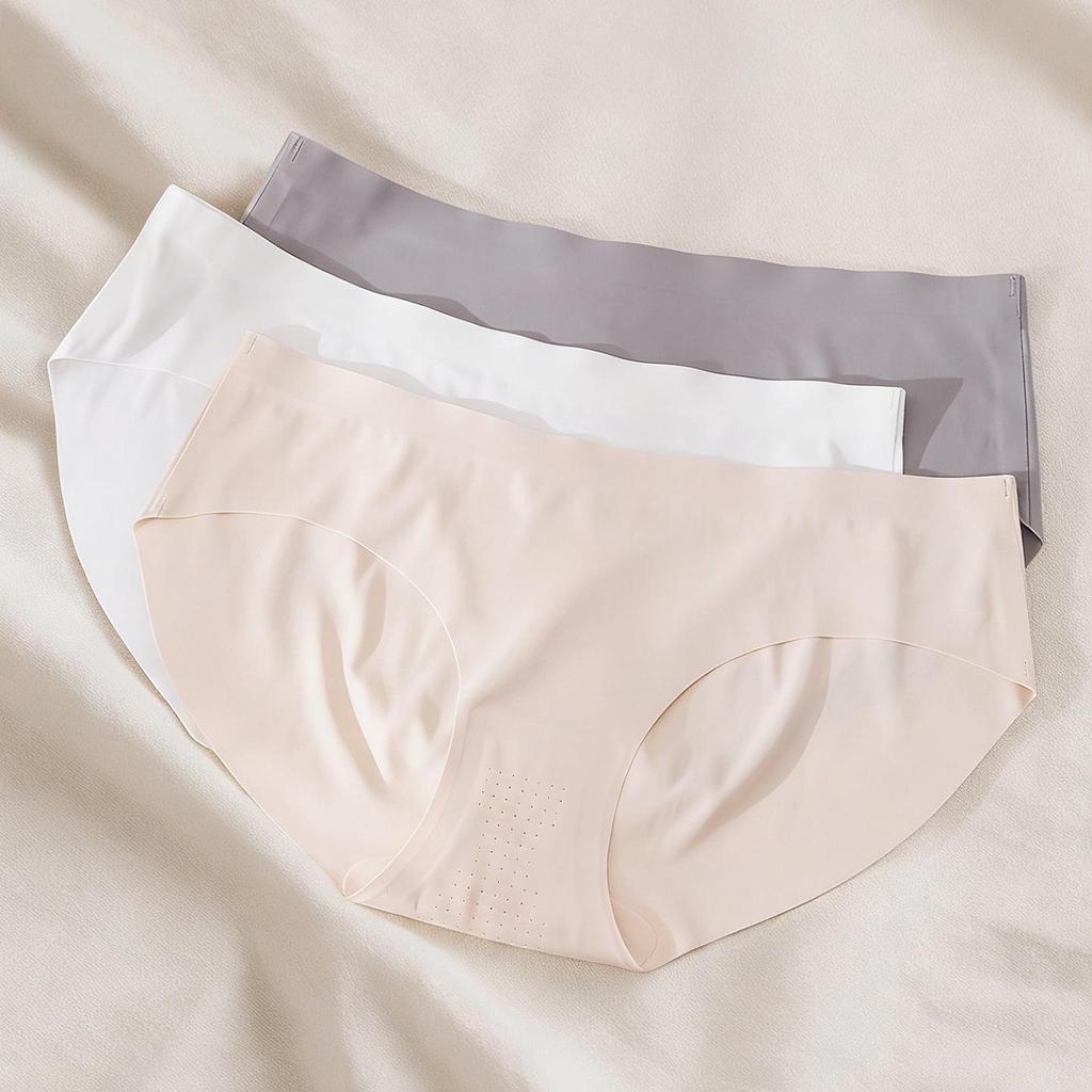 Seamless Ice Silk Butt-Lifting Tummy-Control Mid-Waist Plus Size Panties with Breathable Cotton Crotch
