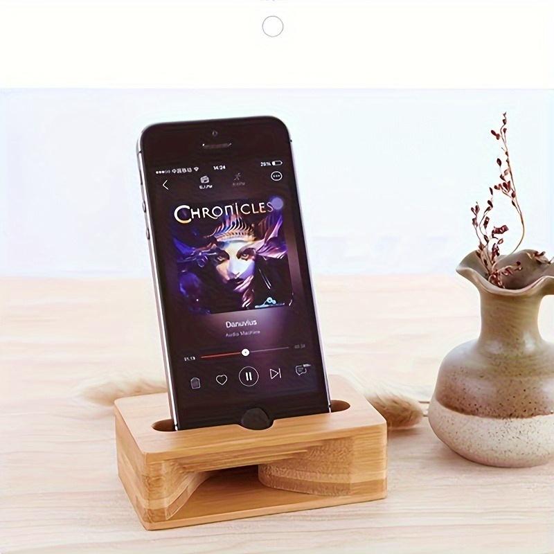 Wooden Smartphone Stand with Acoustic Amplifier, Universal Desktop Phone Holder with Sound Enhancement, Wooden Phone Dock Speaker