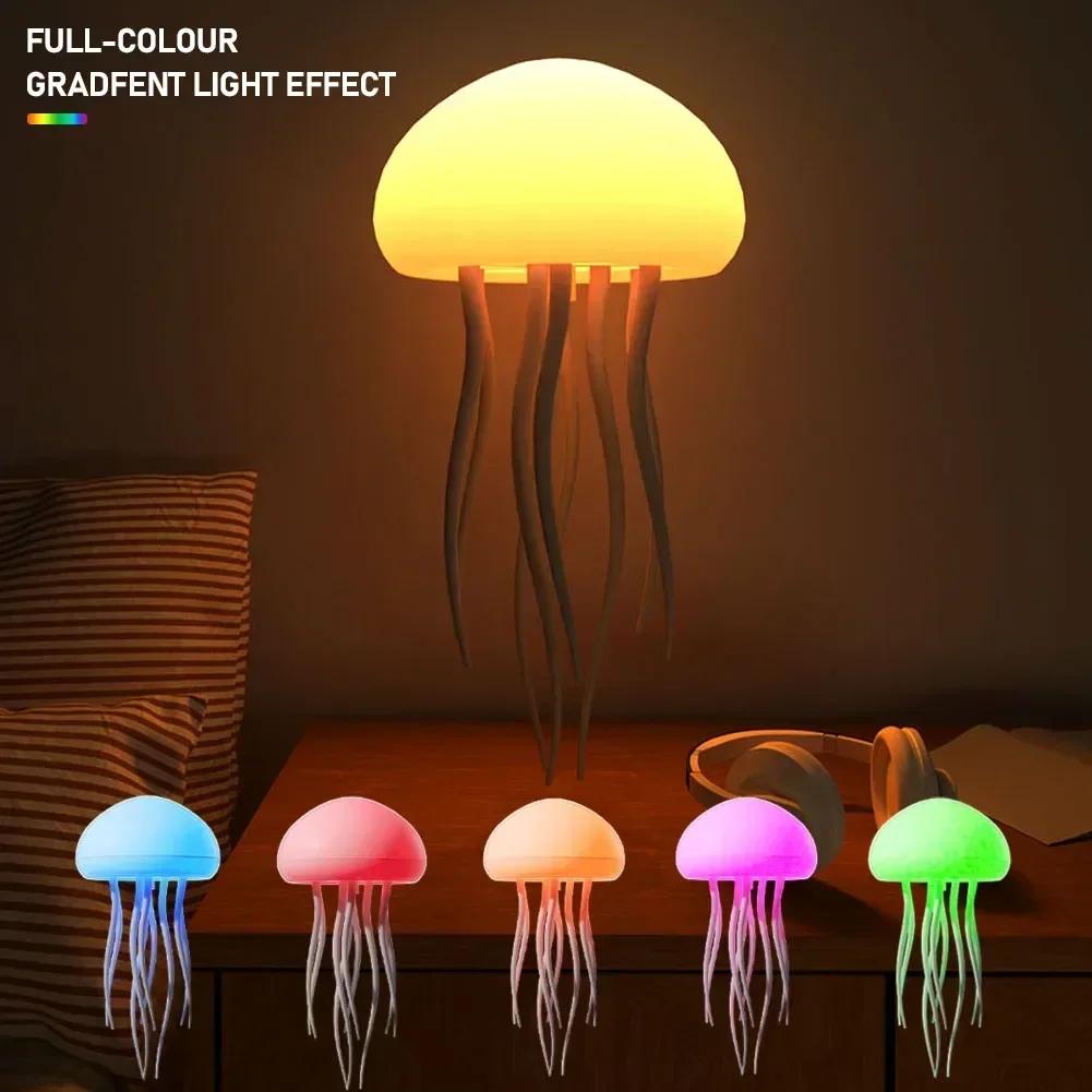 Jellyfish Light Voice Control Atmosphere Night Lights Type-C Charging Bedside Lamp Flexible Tentacles for Holiday Children Gifts
