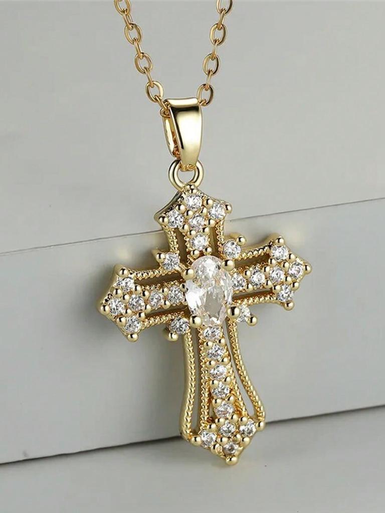A zircon cross pendant necklace, a gift for friends, girlfriends, Christmas, Thanksgiving, Valentine's Day