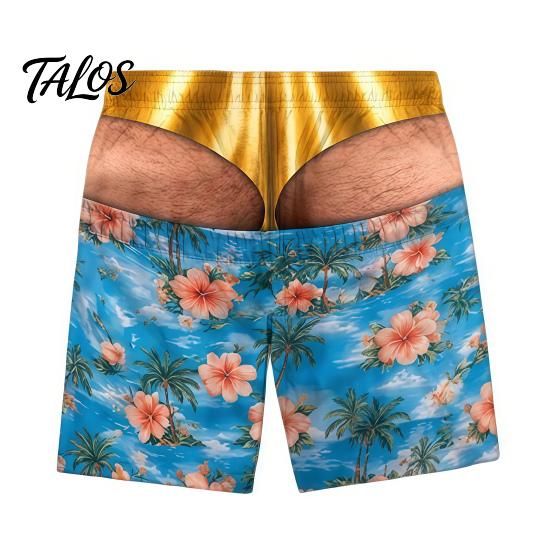 Adjustable Drawstring Swim Shorts Hairy Big Booty Shorts, USA Flag Print Men Trunks, Golden Funny Beach for Briefs Design, Summer Pool Party Vacation
