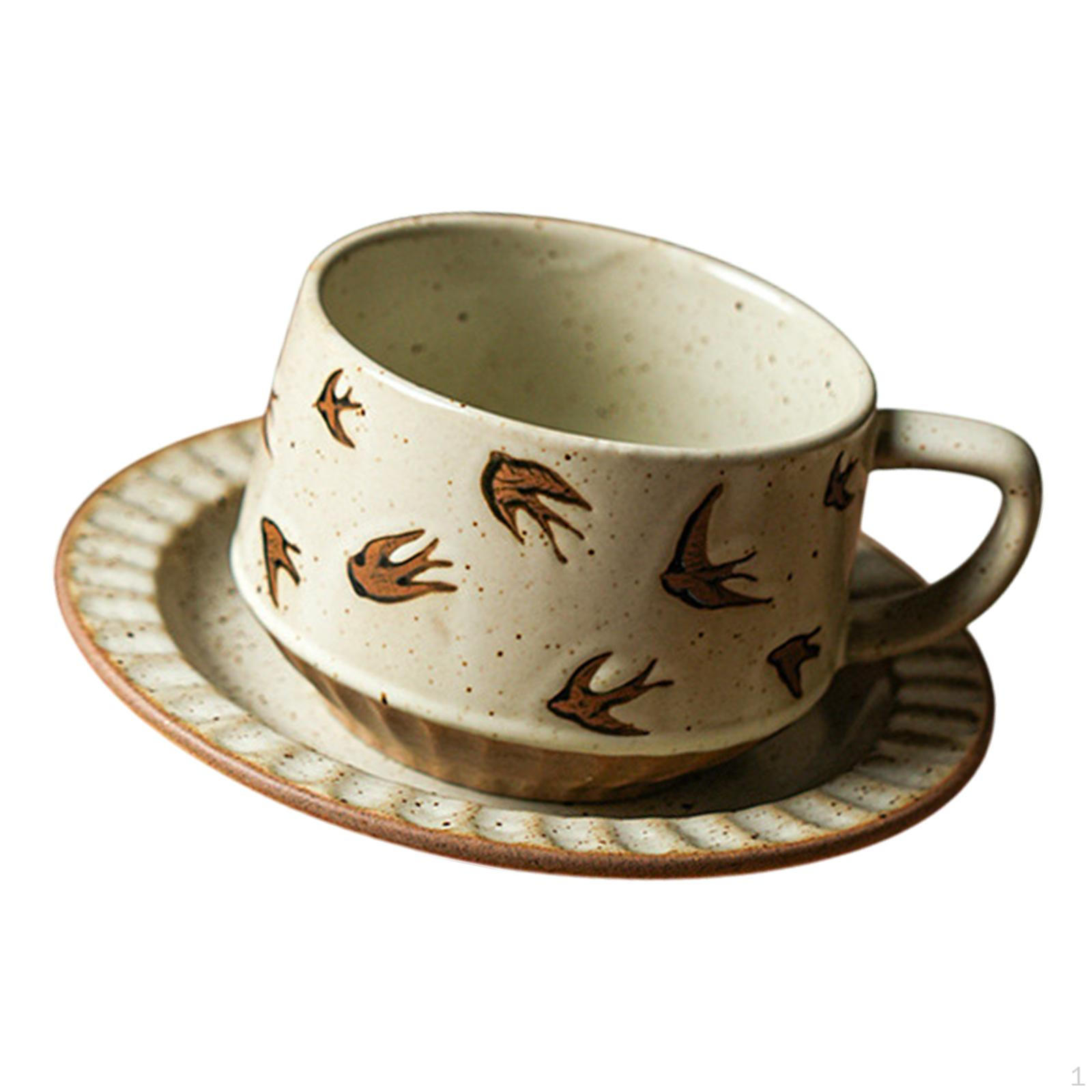 

Coffee Mug with Tray Birthday Gift Easy to Clean Swallow Pattern 300ml Ornament Tea Cup for