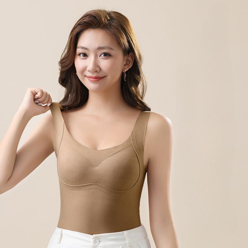 Icke-markerande dubbelsidig borstad sammet varm väst dam höst och vinter varmt underställ med bröstkudde och konstant temperatur baslager