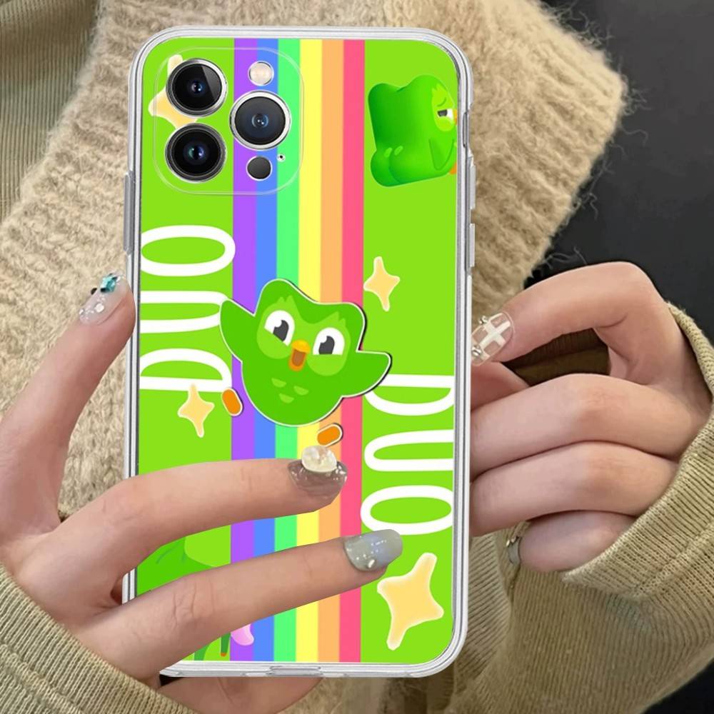 

Popular D-Duolingo Green Owl For IPhone 11 12 13 14 15 16 17 Pro Max Plus 13 Mini Silicone Soft Transparent Back iPhone 17pro max