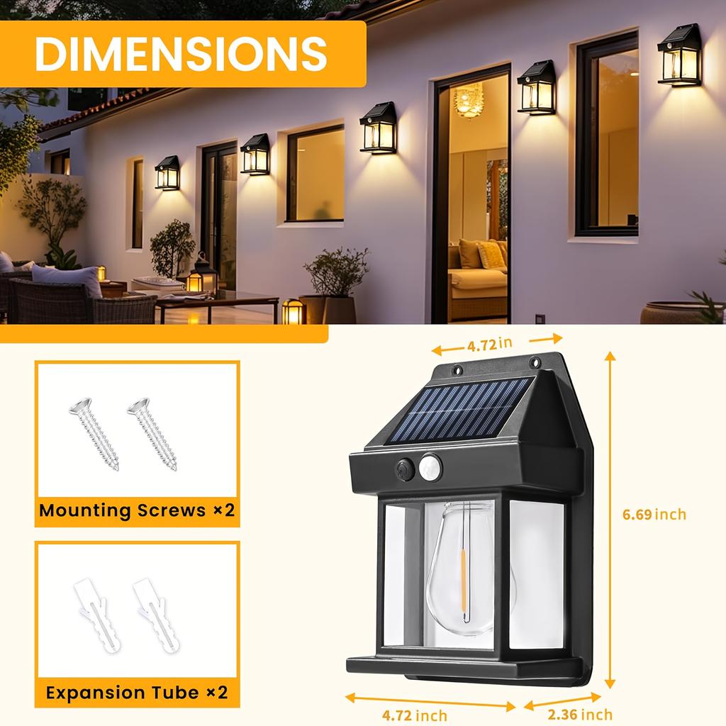 Warm Light Porch Lights, Solar Wall Lights Outdoor, Wall Porch Light Motion Sensor with 3 Lighting Modes, Outdoor Wall Lights for Garage Shed Door Yar
