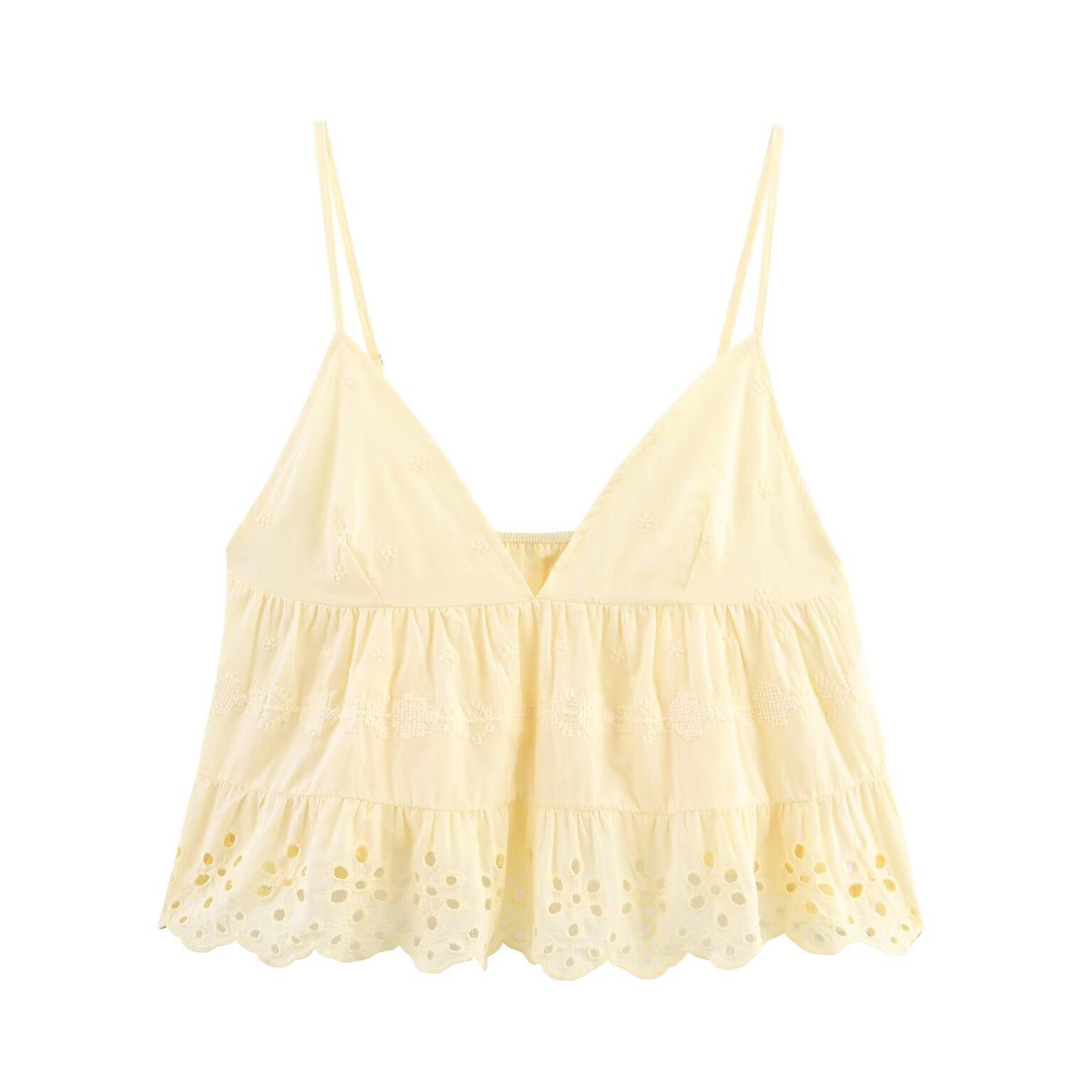 European and American style, new women s clothing, foreign style, embroidered poplin top and embroidered shorts 0881405 XS