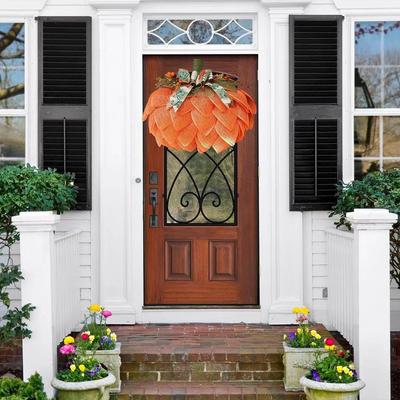 2025 Pumpkin Simulation Halloween Wreath Autumn Cushaw Garden Decoration Props, Halloween Creative Wall Decorations 40*40cm