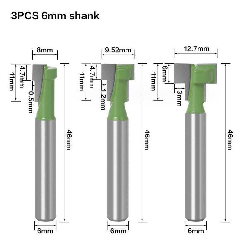 1/3 pz 1/4 pollice 6 mm gambo T slot router bit bullone esagonale foro chiave foro chiave lavorazione del legno fresa fresa finale
