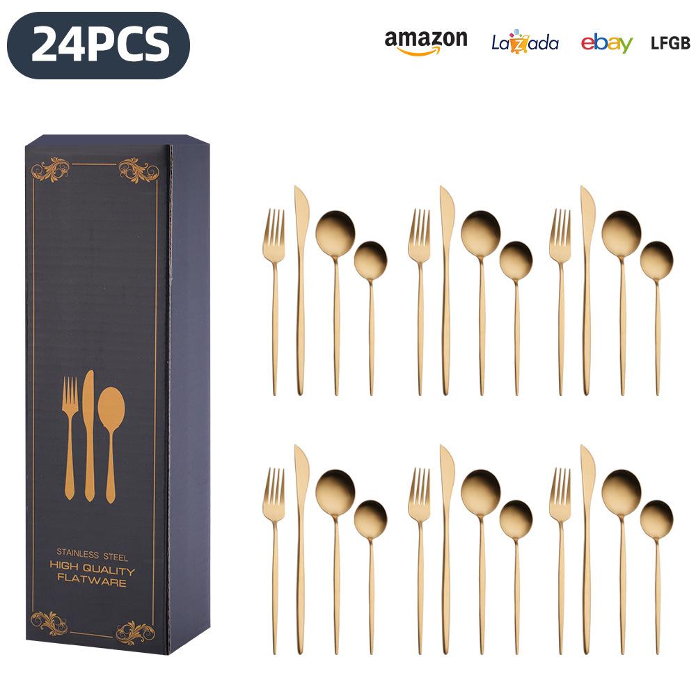 25 Years of New Stainless Steel Tableware Set, Tableware Portuguese Knives, Forks and Spoons 24-piece Gift Box Set