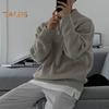 Fall Winter Men Sweater Turn-down Collar Half Zipper Long Sleeves Solid Color Loose Knitted Top Daily Wear School Work Knitwear