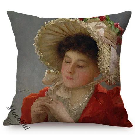 Elegant Lady Beautiful Nordic Classical Woman Oil Painting Home Decorative Throw Pillow Case Art Room Gallery Sofa Cushion Cover