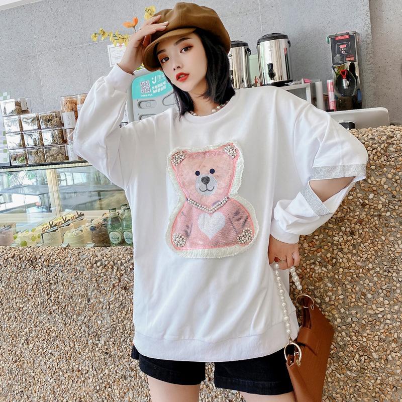 Thai Trendy Brand Autumn Cartoon Beaded Sweater Women's Medium and Long Korean Version of Foreign Style Long-sleeved Versatile Top Cross-border