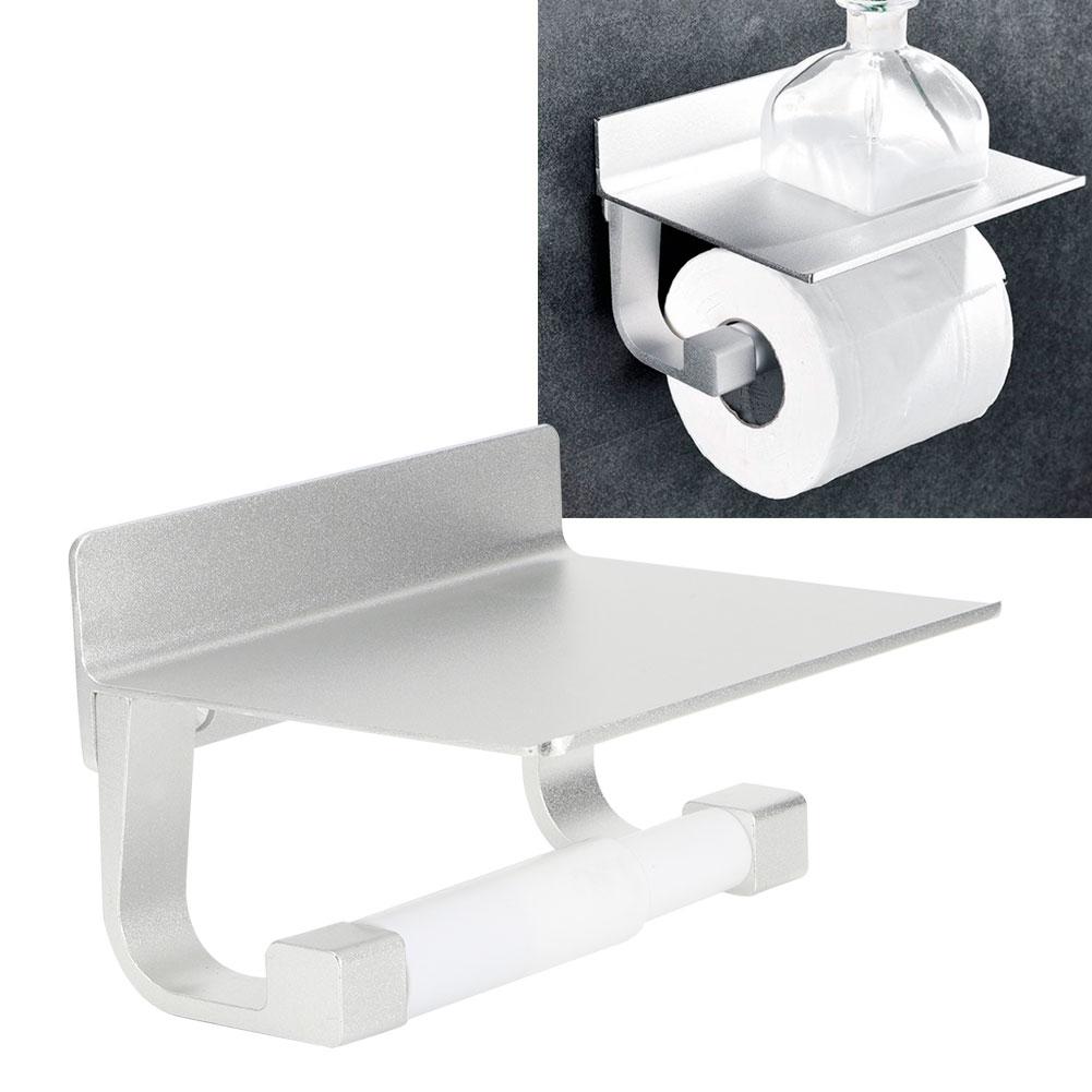 Space Aluminum Wall‑Mounted Roll Paper Rack Toilet Paper Holder with Phone Storage Shelf