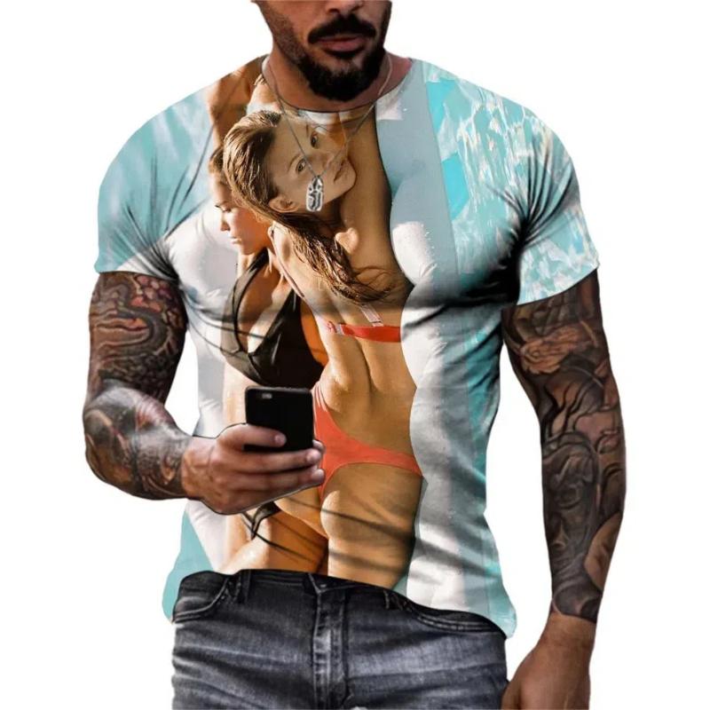 Летняя хип-хоп красота плавание горячая распродажа окрашенная мужская футболка креативная — фото 3