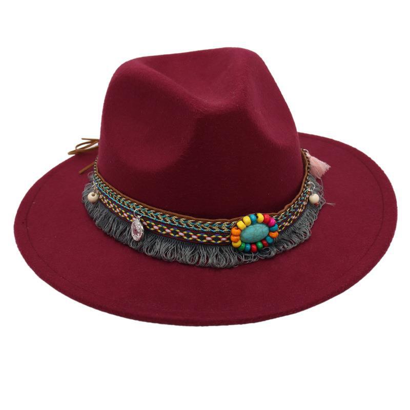 Ethnic Style Top Hat, Gem Decorated Jazz Hat, Men'S And Women'S Felt Hats, Mongolian Plush Hats, Fedora Hats Are Trendy