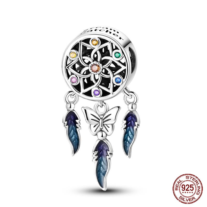 100% Real Copper Feather Dreamcatcher Tassel Charms Beads Fit Original Qikaola Bracelet Bangle Fashion Diy Jewelry