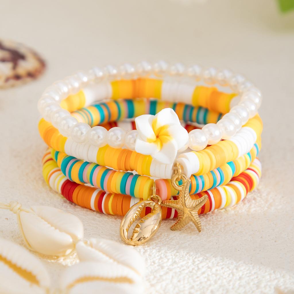 Bohemian Soft Ceramic Egg Flower Bracelet Holiday Starfish Shell Alloy Pendant Bracelet Dopamine Literary Vintage Women's Bracelet