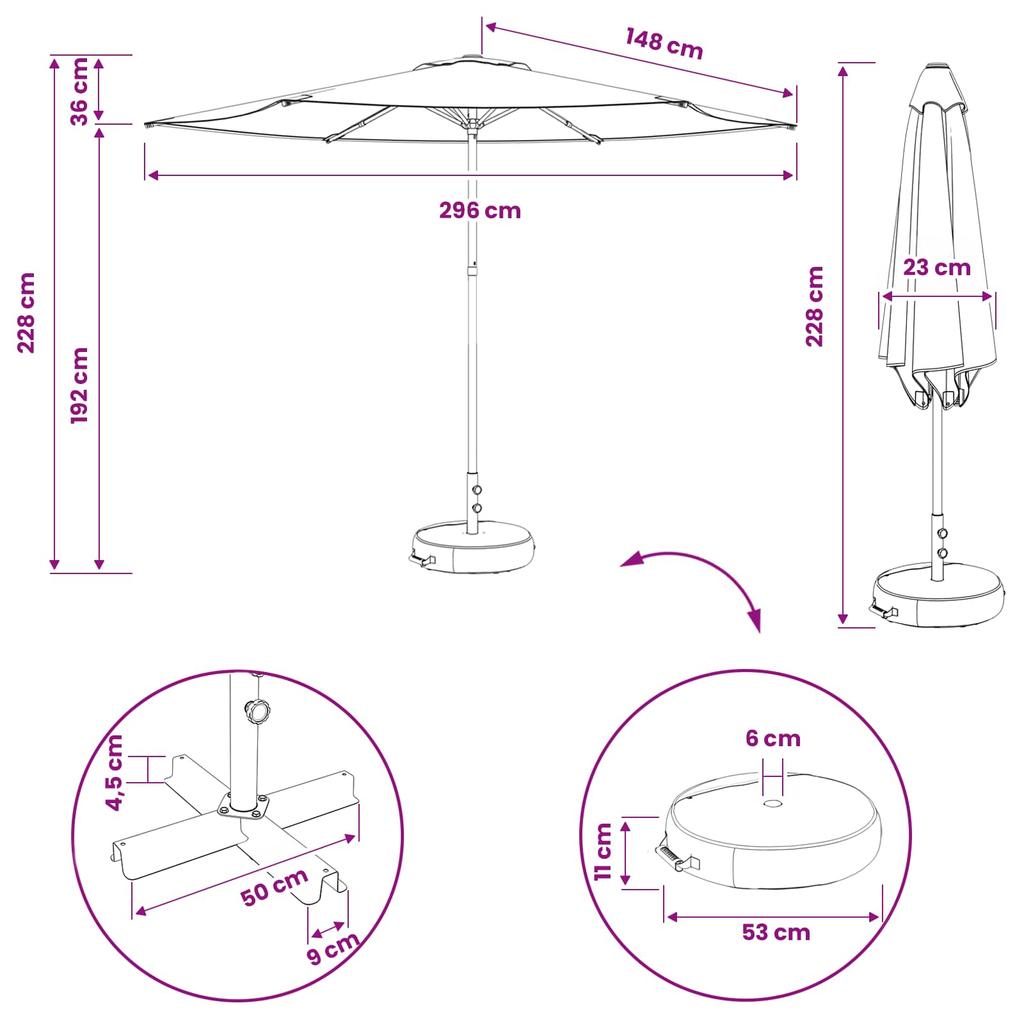 Garden Umbrella with Base 300 x 300 cm Polyester Rectangular Cream