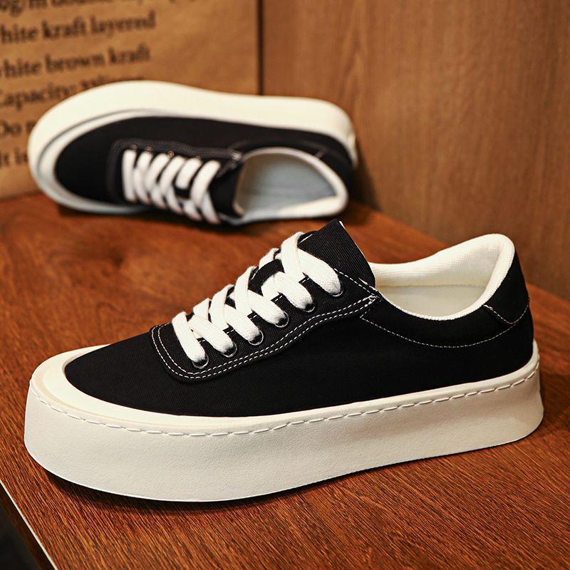 Canvas shoes men's 2025 new low-top board shoes breathable thick sole heightening trend versatile sports and leisure shoes simple