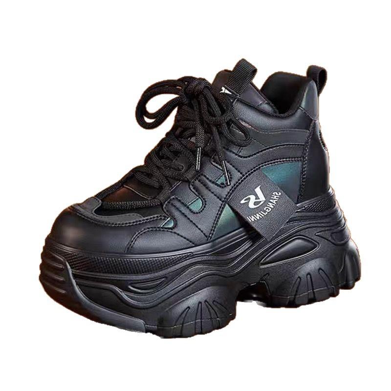 Inner Height-increasing Women's Shoes 2025 New Ins Popular Versatile Non-slip Thick-soled Small Inner Height-increasing 9cm Dad Shoes